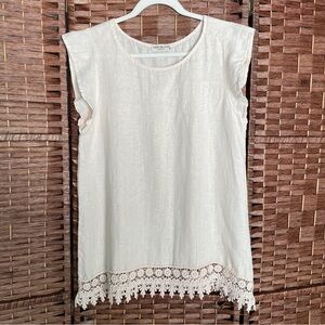Terzo Millennio 100% Italian linen, Crochet Lace, Boho Cottagecore Coastal, M.